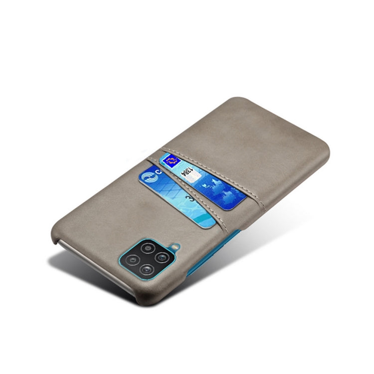 For Samsung Galaxy A12 Calf Texture PC + PU Leather Back Cover Shockproof Case with Dual Card Slots