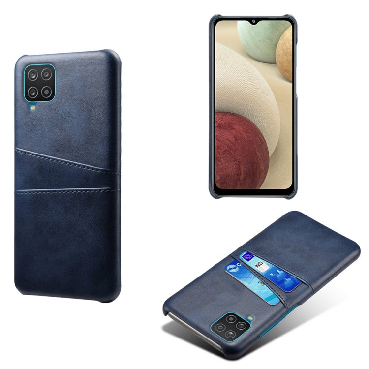 For Samsung Galaxy A12 Calf Texture PC + PU Leather Back Cover Shockproof Case with Dual Card Slots