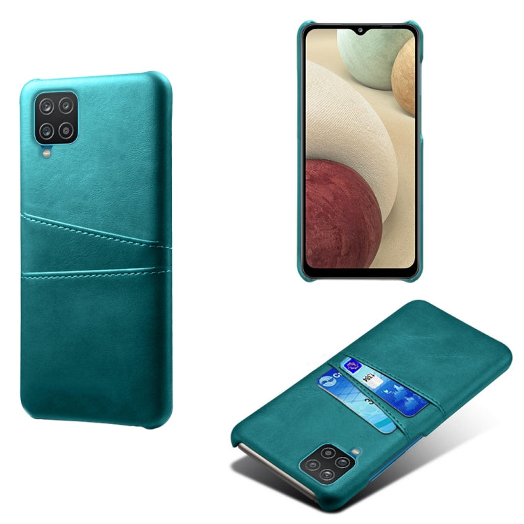 For Samsung Galaxy A12 Calf Texture PC + PU Leather Back Cover Shockproof Case with Dual Card Slots