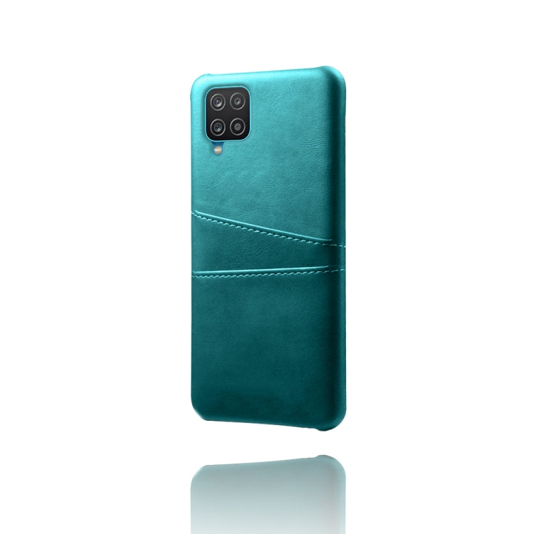 For Samsung Galaxy A12 Calf Texture PC + PU Leather Back Cover Shockproof Case with Dual Card Slots