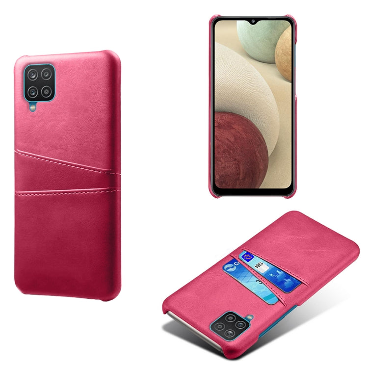For Samsung Galaxy A12 Calf Texture PC + PU Leather Back Cover Shockproof Case with Dual Card Slots