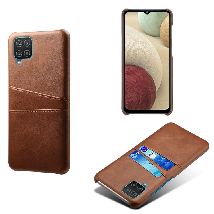 For Samsung Galaxy A12 Calf Texture PC + PU Leather Back Cover Shockproof Case with Dual Card Slots