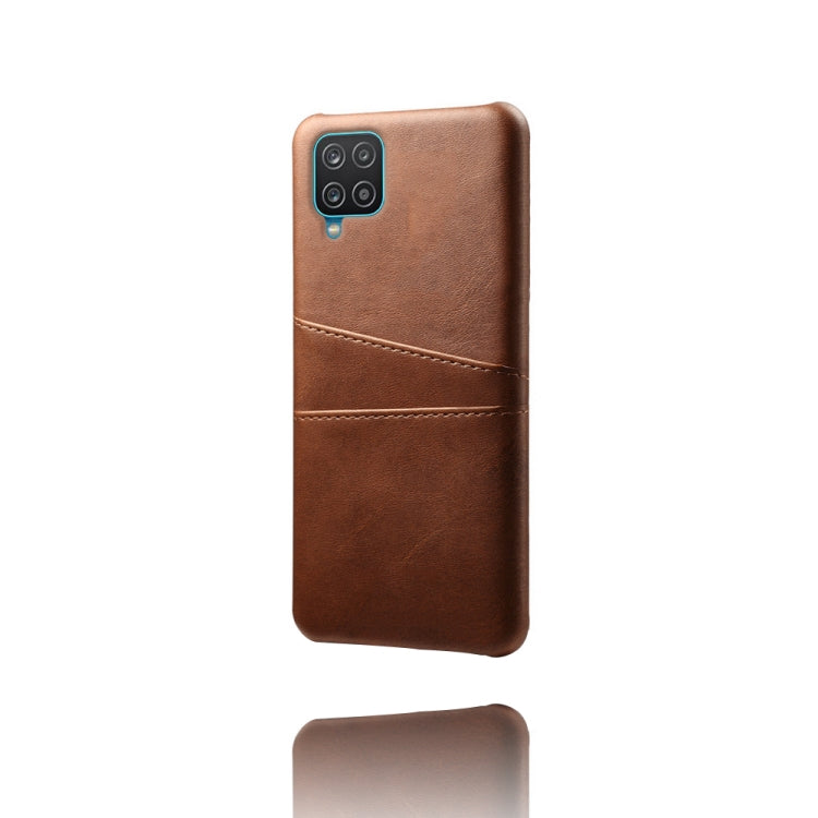 For Samsung Galaxy A12 Calf Texture PC + PU Leather Back Cover Shockproof Case with Dual Card Slots