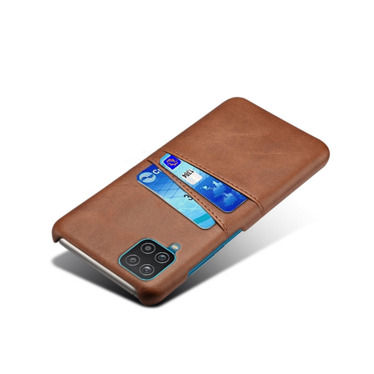 For Samsung Galaxy A12 Calf Texture PC + PU Leather Back Cover Shockproof Case with Dual Card Slots