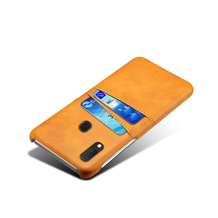 For Samsung Galaxy A20 Calf Texture PC + PU Leather Back Cover Shockproof Case with Dual Card Slots