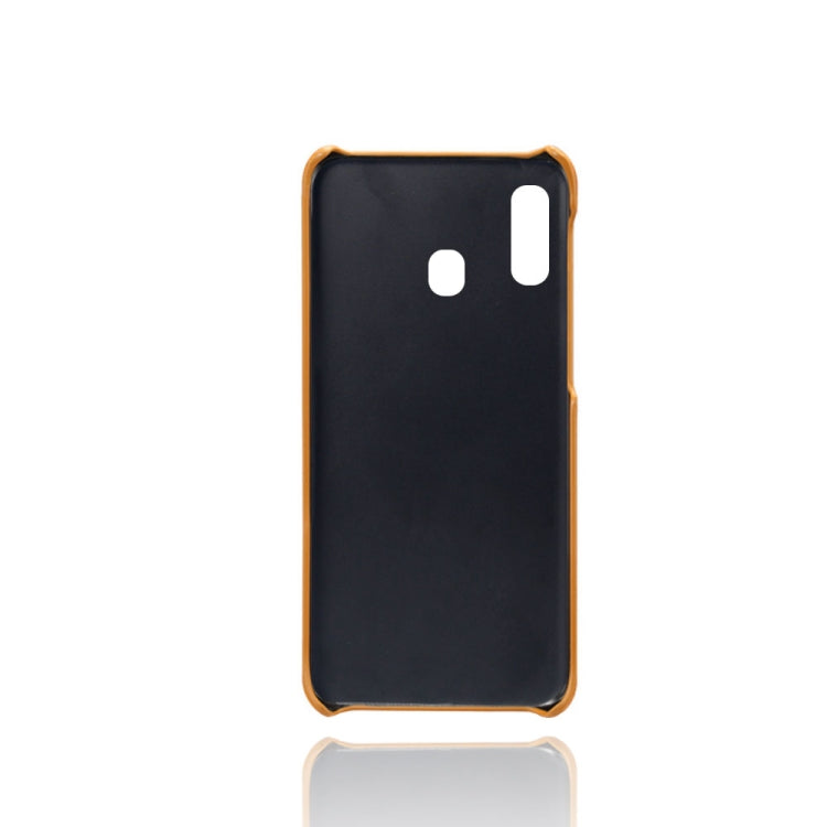 For Samsung Galaxy A20 Calf Texture PC + PU Leather Back Cover Shockproof Case with Dual Card Slots