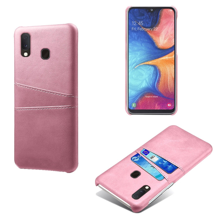 For Samsung Galaxy A20 Calf Texture PC + PU Leather Back Cover Shockproof Case with Dual Card Slots