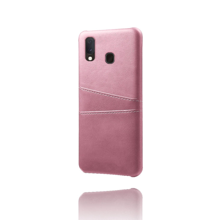 For Samsung Galaxy A20 Calf Texture PC + PU Leather Back Cover Shockproof Case with Dual Card Slots