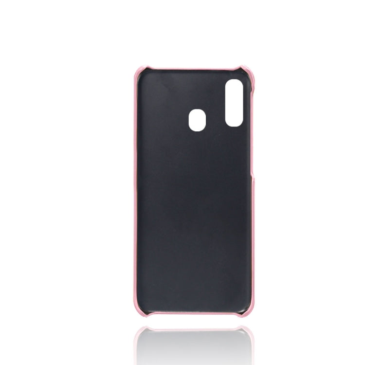 For Samsung Galaxy A20 Calf Texture PC + PU Leather Back Cover Shockproof Case with Dual Card Slots