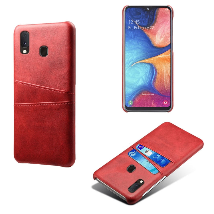 For Samsung Galaxy A20 Calf Texture PC + PU Leather Back Cover Shockproof Case with Dual Card Slots