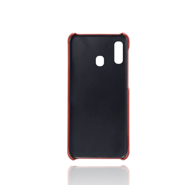 For Samsung Galaxy A20 Calf Texture PC + PU Leather Back Cover Shockproof Case with Dual Card Slots