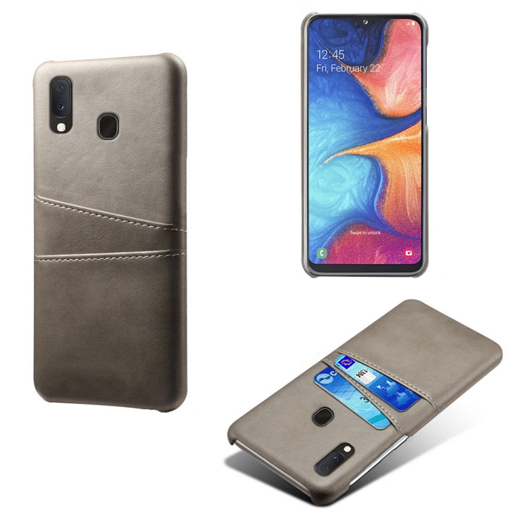 For Samsung Galaxy A20 Calf Texture PC + PU Leather Back Cover Shockproof Case with Dual Card Slots