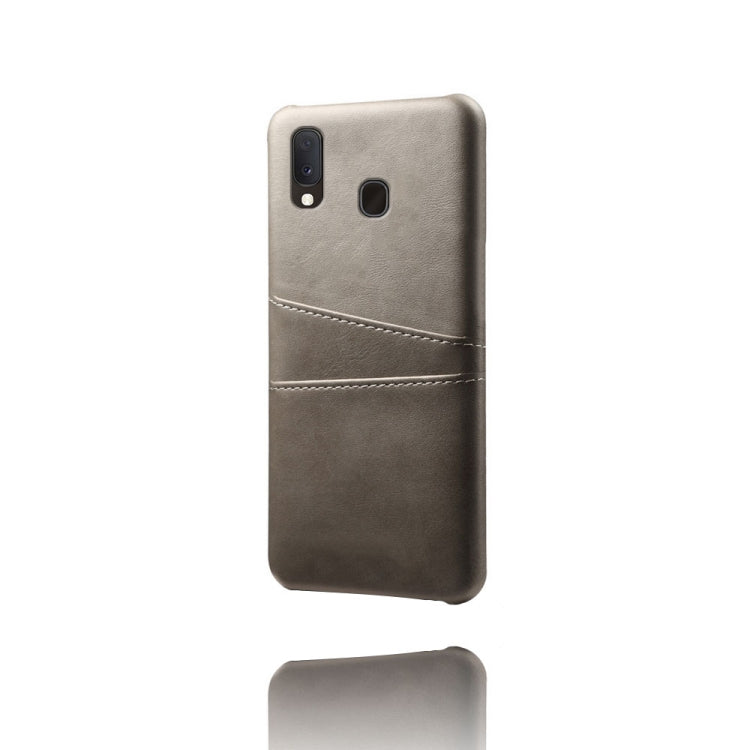 For Samsung Galaxy A20 Calf Texture PC + PU Leather Back Cover Shockproof Case with Dual Card Slots