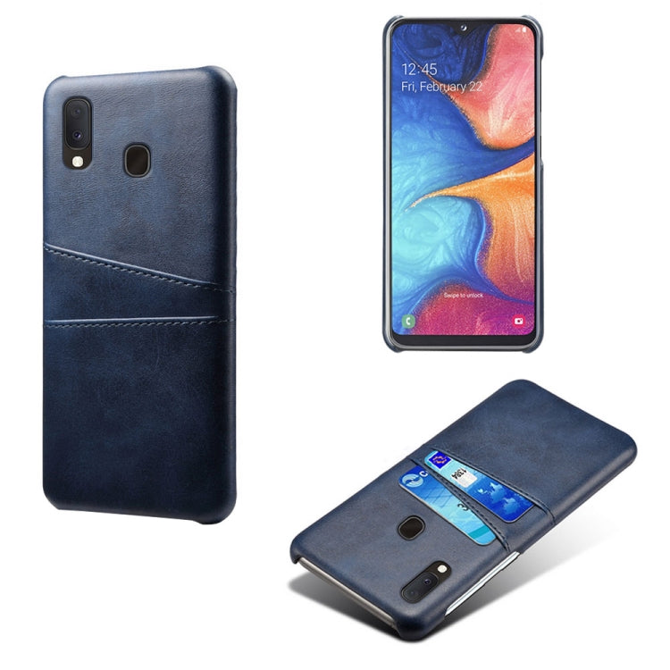 For Samsung Galaxy A20 Calf Texture PC + PU Leather Back Cover Shockproof Case with Dual Card Slots