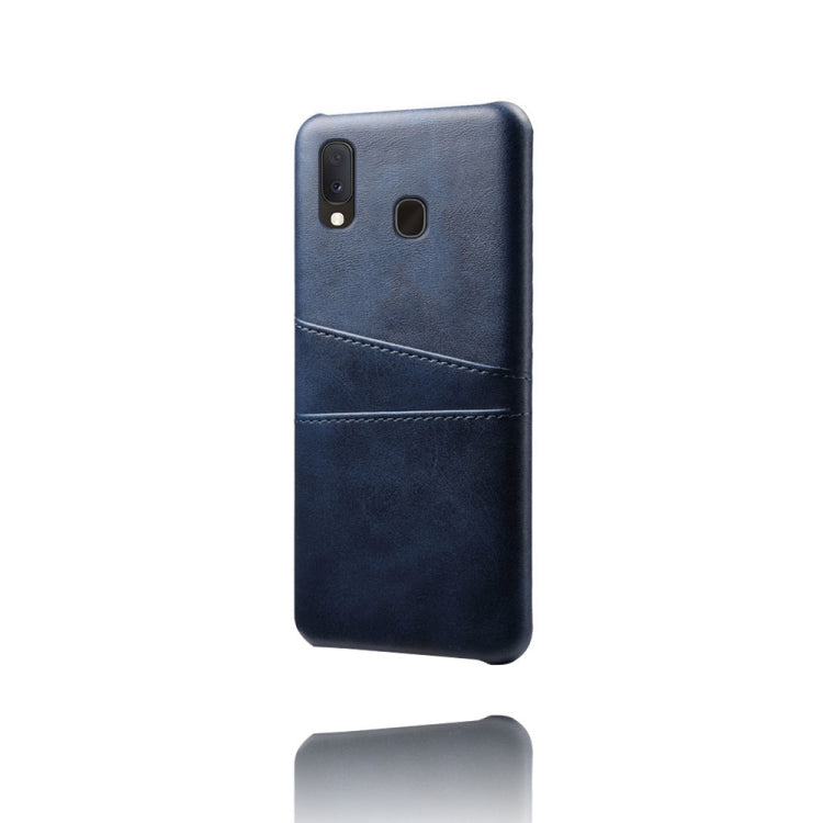 For Samsung Galaxy A20 Calf Texture PC + PU Leather Back Cover Shockproof Case with Dual Card Slots