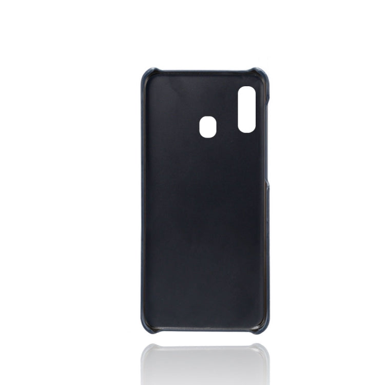 For Samsung Galaxy A20 Calf Texture PC + PU Leather Back Cover Shockproof Case with Dual Card Slots