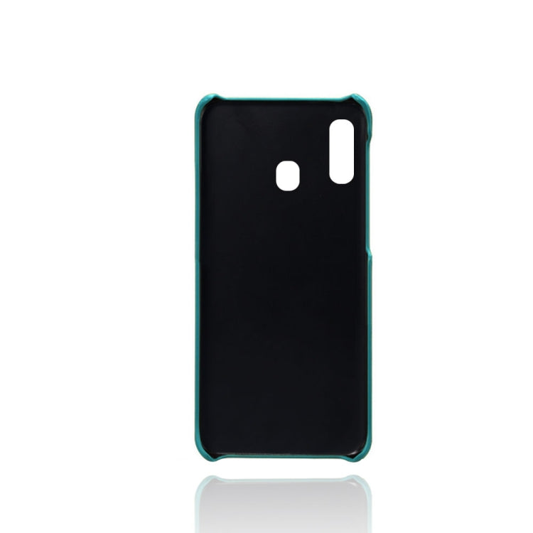 For Samsung Galaxy A20 Calf Texture PC + PU Leather Back Cover Shockproof Case with Dual Card Slots