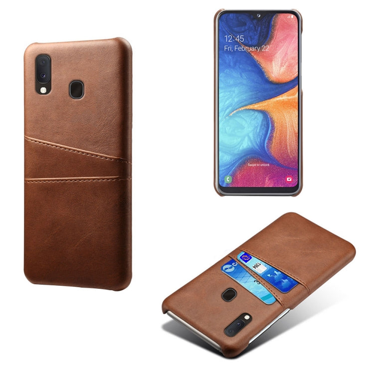 For Samsung Galaxy A20 Calf Texture PC + PU Leather Back Cover Shockproof Case with Dual Card Slots