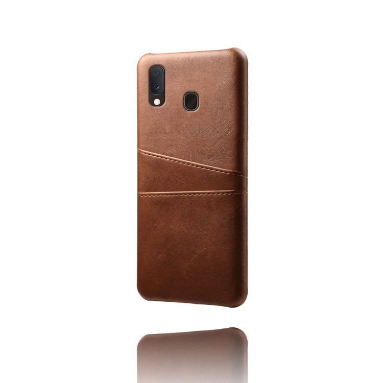 For Samsung Galaxy A20 Calf Texture PC + PU Leather Back Cover Shockproof Case with Dual Card Slots