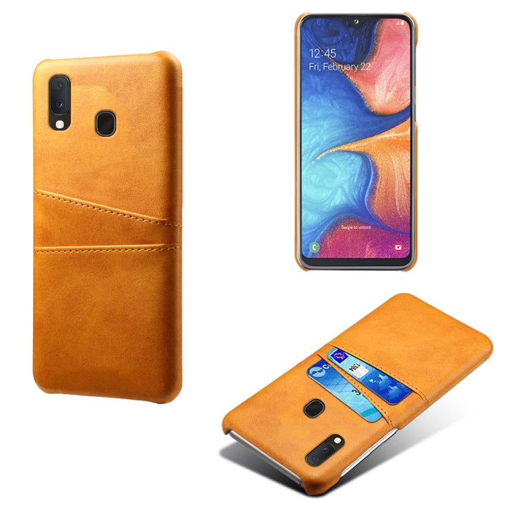 For Samsung Galaxy A20e Calf Texture PC + PU Leather Back Cover Shockproof Case with Dual Card Slots