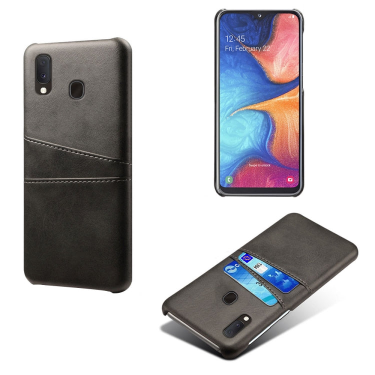 For Samsung Galaxy A20e Calf Texture PC + PU Leather Back Cover Shockproof Case with Dual Card Slots