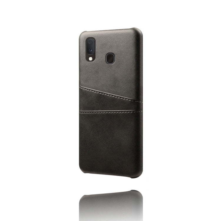 For Samsung Galaxy A20e Calf Texture PC + PU Leather Back Cover Shockproof Case with Dual Card Slots