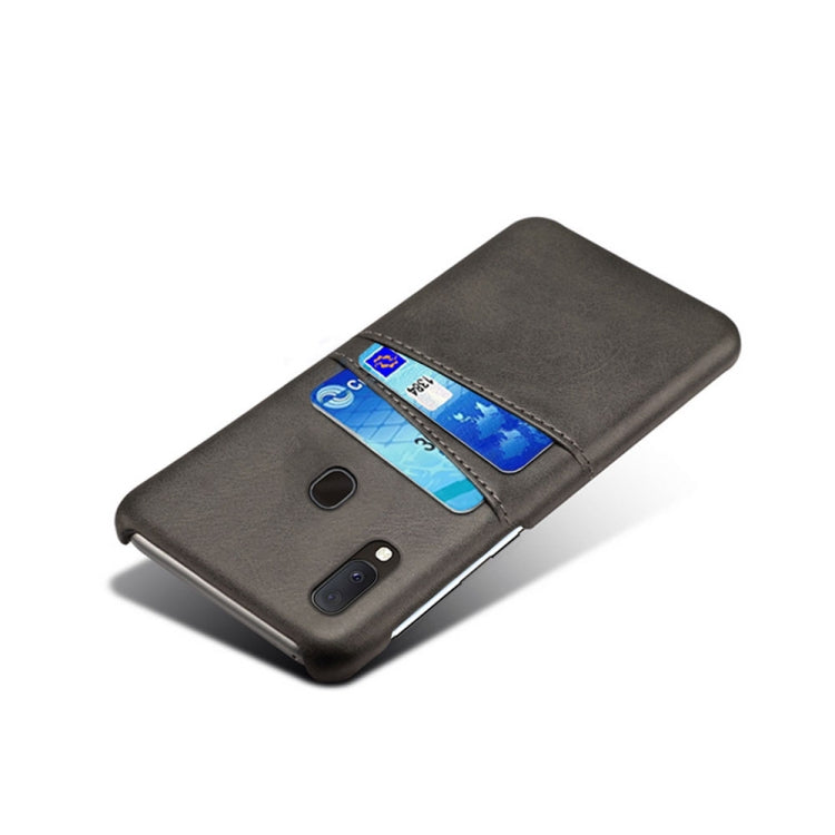 For Samsung Galaxy A20e Calf Texture PC + PU Leather Back Cover Shockproof Case with Dual Card Slots