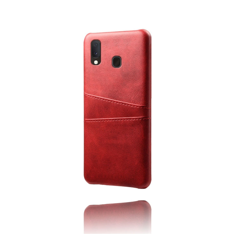 For Samsung Galaxy A20e Calf Texture PC + PU Leather Back Cover Shockproof Case with Dual Card Slots