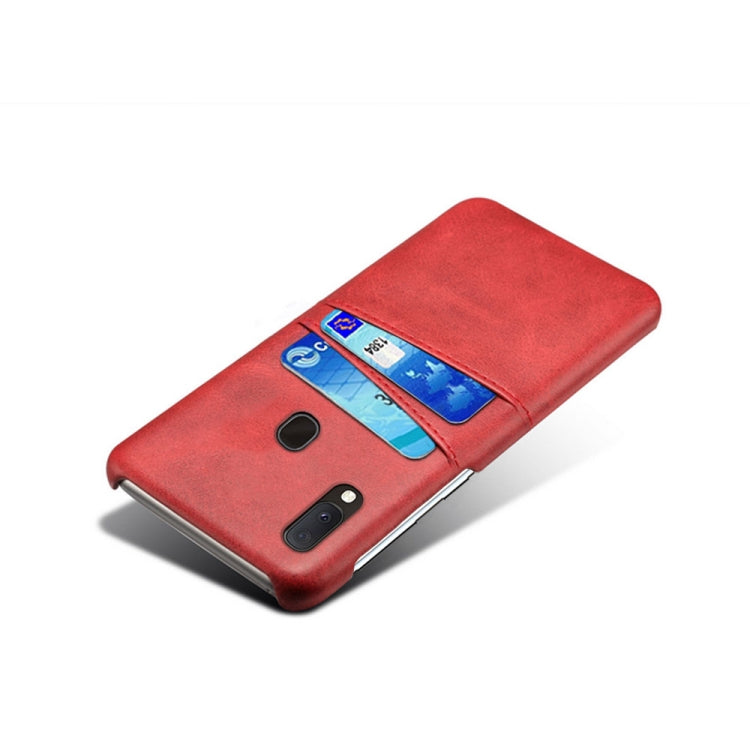 For Samsung Galaxy A20e Calf Texture PC + PU Leather Back Cover Shockproof Case with Dual Card Slots