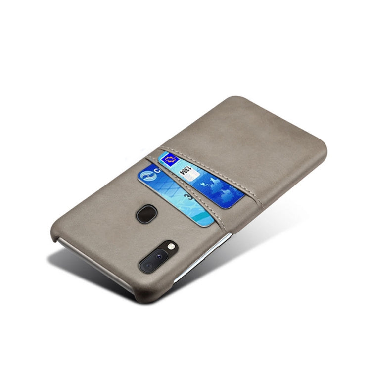 For Samsung Galaxy A20e Calf Texture PC + PU Leather Back Cover Shockproof Case with Dual Card Slots