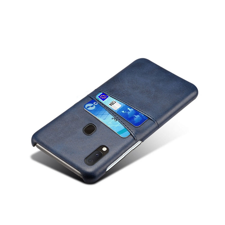 For Samsung Galaxy A20e Calf Texture PC + PU Leather Back Cover Shockproof Case with Dual Card Slots