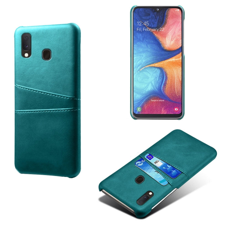 For Samsung Galaxy A20e Calf Texture PC + PU Leather Back Cover Shockproof Case with Dual Card Slots