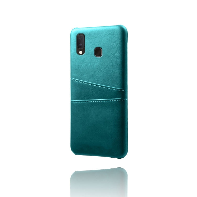 For Samsung Galaxy A20e Calf Texture PC + PU Leather Back Cover Shockproof Case with Dual Card Slots