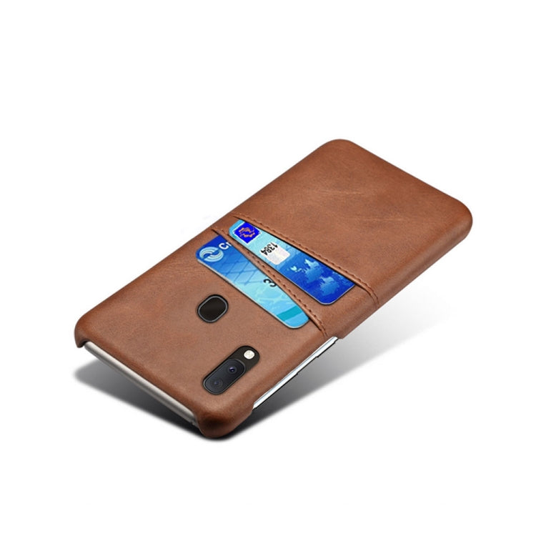 For Samsung Galaxy A20e Calf Texture PC + PU Leather Back Cover Shockproof Case with Dual Card Slots