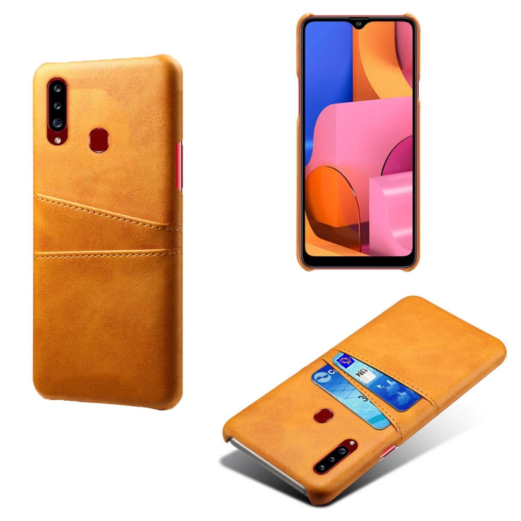 For Samsung Galaxy A20s Calf Texture PC + PU Leather Back Cover Shockproof Case with Dual Card Slots