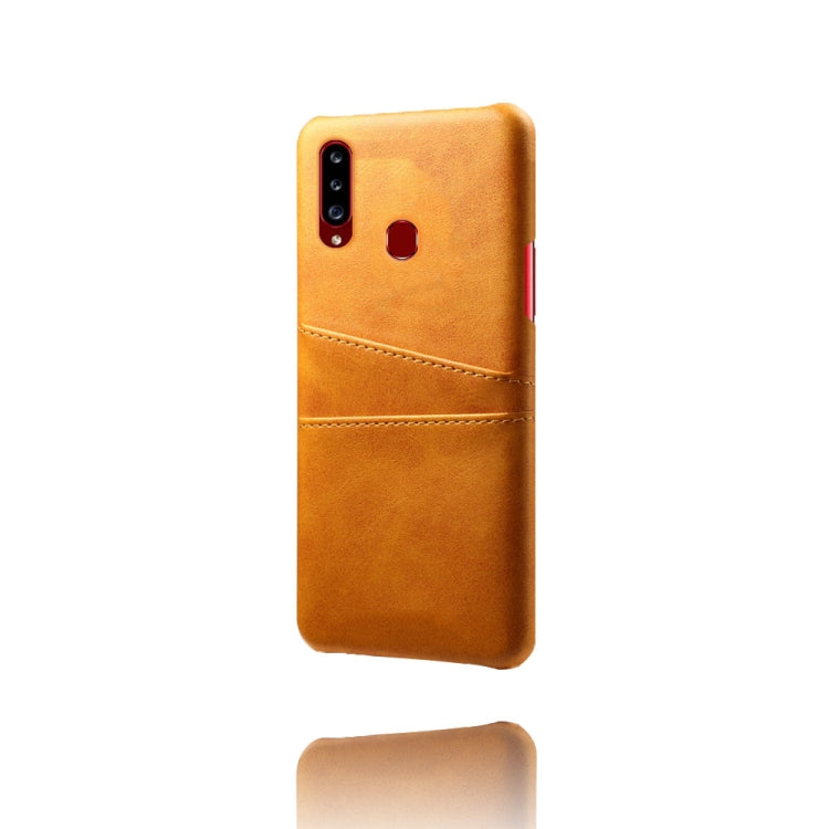 For Samsung Galaxy A20s Calf Texture PC + PU Leather Back Cover Shockproof Case with Dual Card Slots