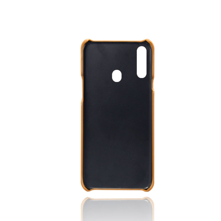 For Samsung Galaxy A20s Calf Texture PC + PU Leather Back Cover Shockproof Case with Dual Card Slots