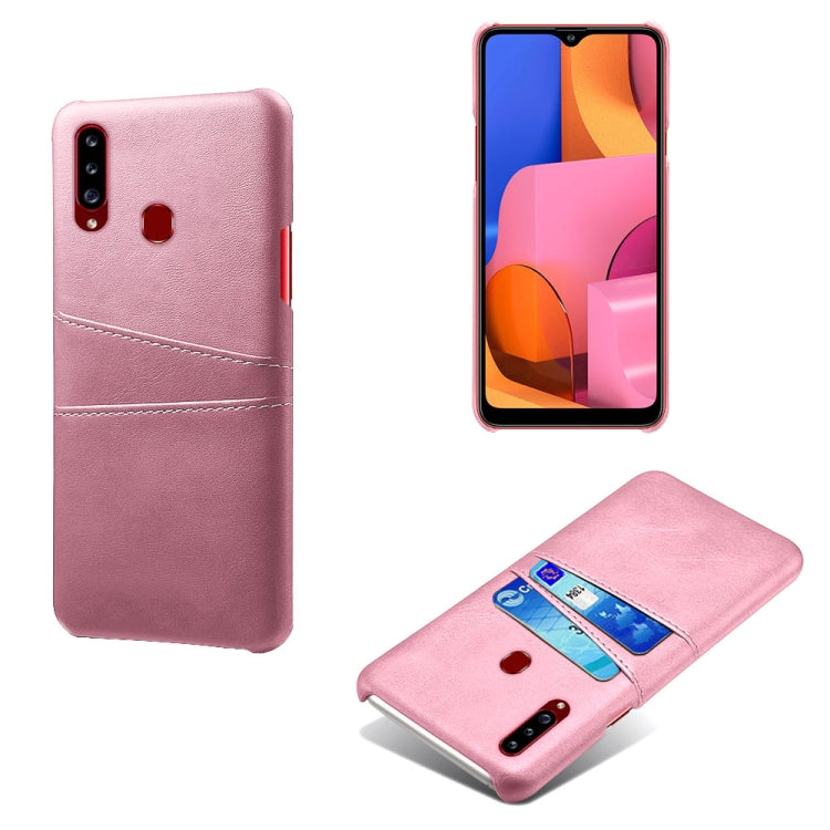 For Samsung Galaxy A20s Calf Texture PC + PU Leather Back Cover Shockproof Case with Dual Card Slots
