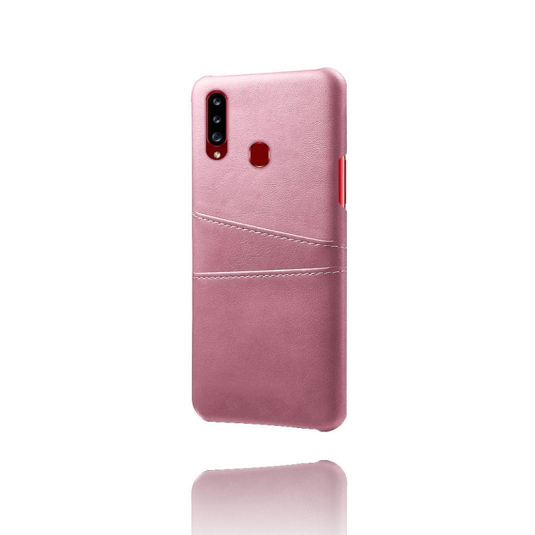 For Samsung Galaxy A20s Calf Texture PC + PU Leather Back Cover Shockproof Case with Dual Card Slots