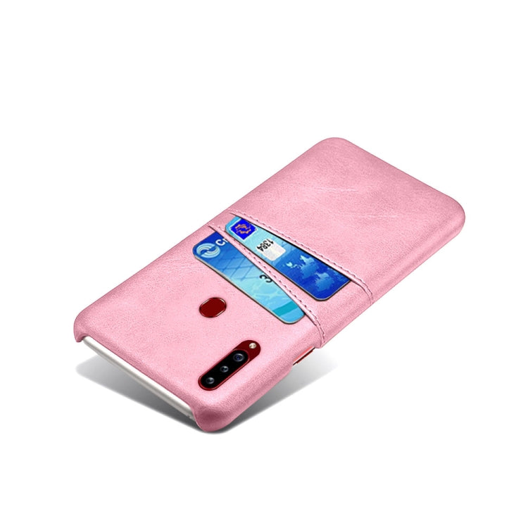 For Samsung Galaxy A20s Calf Texture PC + PU Leather Back Cover Shockproof Case with Dual Card Slots