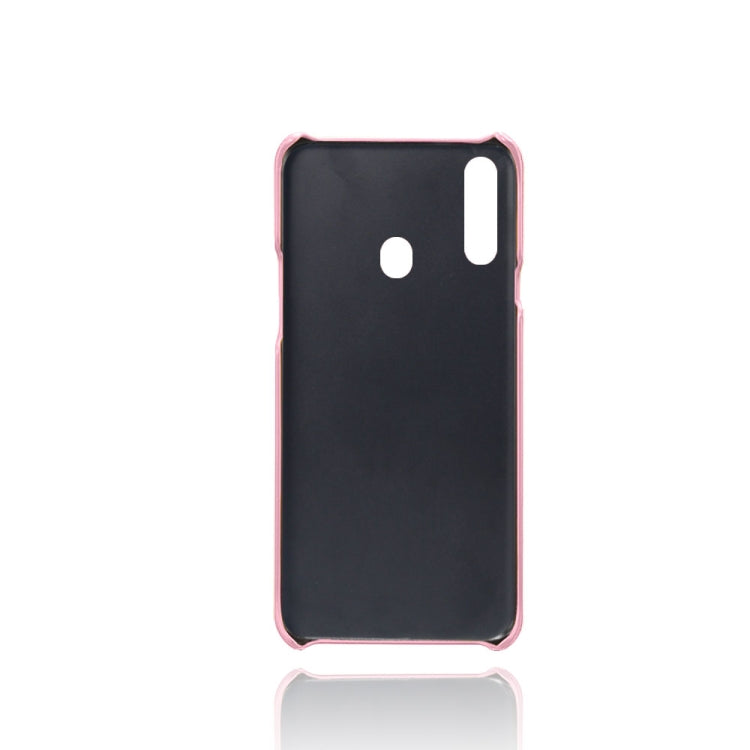 For Samsung Galaxy A20s Calf Texture PC + PU Leather Back Cover Shockproof Case with Dual Card Slots
