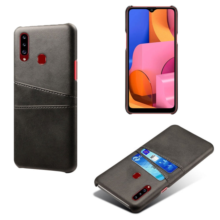 For Samsung Galaxy A20s Calf Texture PC + PU Leather Back Cover Shockproof Case with Dual Card Slots