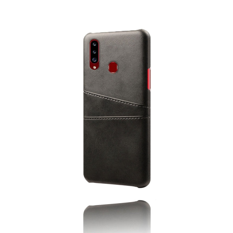 For Samsung Galaxy A20s Calf Texture PC + PU Leather Back Cover Shockproof Case with Dual Card Slots
