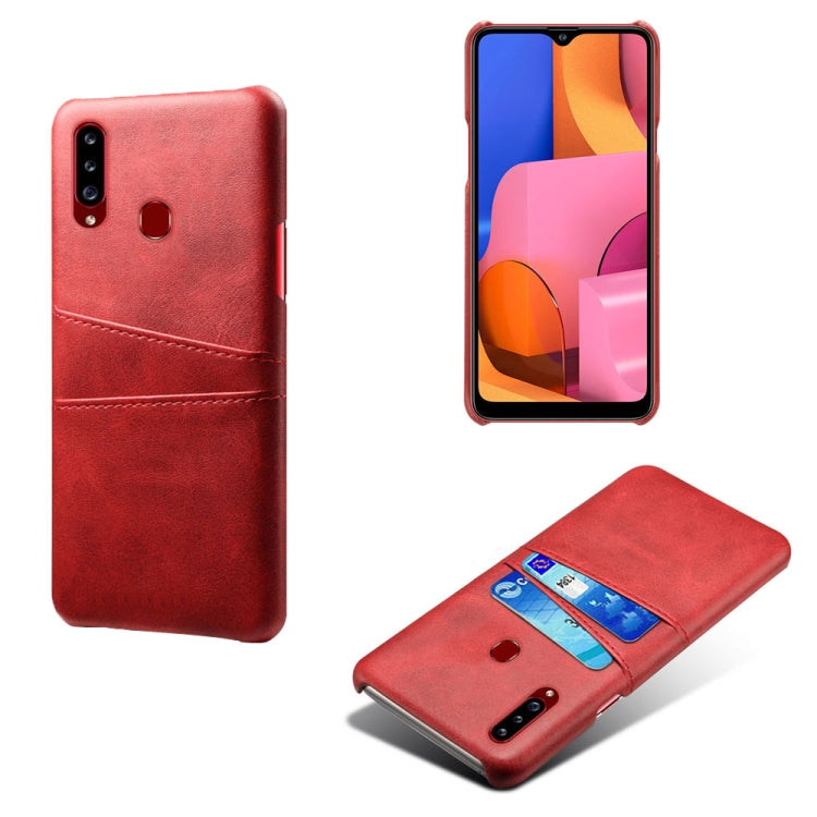 For Samsung Galaxy A20s Calf Texture PC + PU Leather Back Cover Shockproof Case with Dual Card Slots
