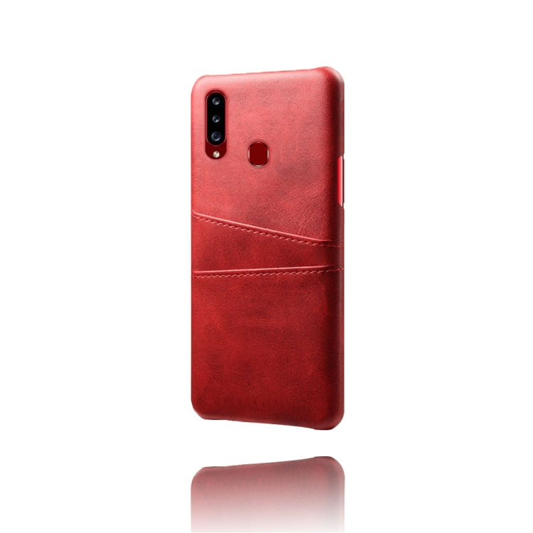 For Samsung Galaxy A20s Calf Texture PC + PU Leather Back Cover Shockproof Case with Dual Card Slots