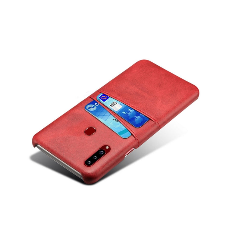 For Samsung Galaxy A20s Calf Texture PC + PU Leather Back Cover Shockproof Case with Dual Card Slots