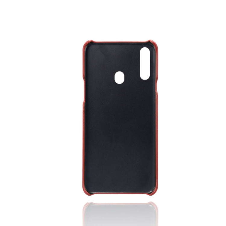 For Samsung Galaxy A20s Calf Texture PC + PU Leather Back Cover Shockproof Case with Dual Card Slots