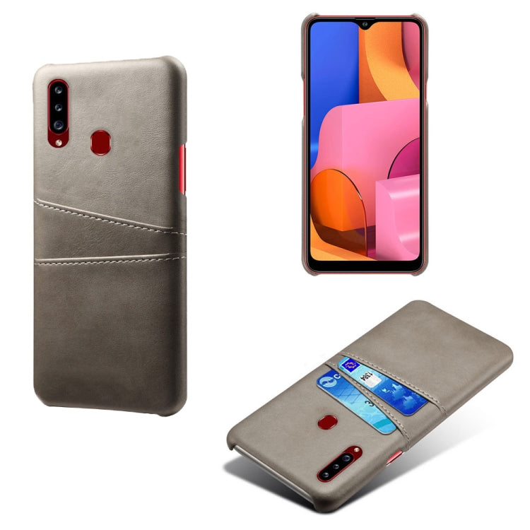 For Samsung Galaxy A20s Calf Texture PC + PU Leather Back Cover Shockproof Case with Dual Card Slots