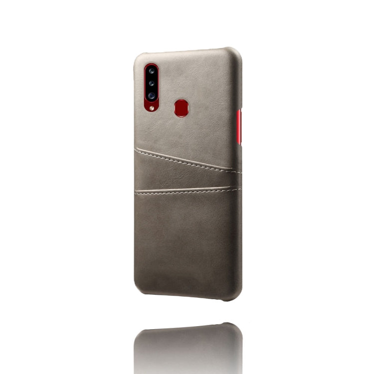 For Samsung Galaxy A20s Calf Texture PC + PU Leather Back Cover Shockproof Case with Dual Card Slots