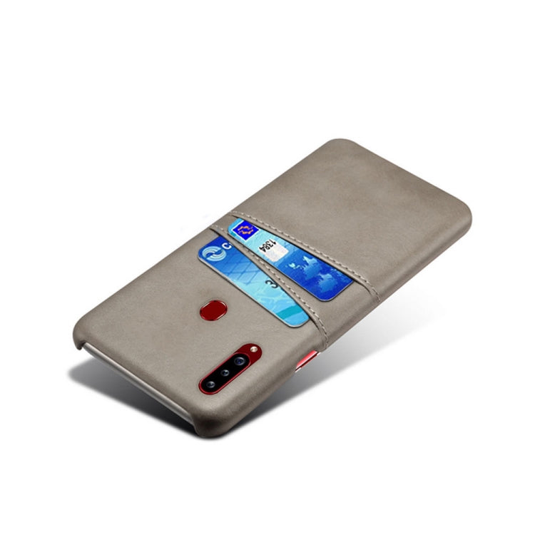 For Samsung Galaxy A20s Calf Texture PC + PU Leather Back Cover Shockproof Case with Dual Card Slots